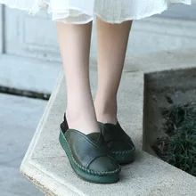 Retro High Quality of Handmade Womens Shoes Spring/Autumn Soft Full Grain Leather Slip-ON Casual Shoe