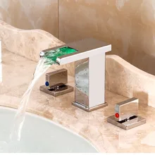 Современный ванная комната светодиодный 3 шт. широкое рассеивание водопад ванная смеситель для раковины квадратной бортике 2 ручки