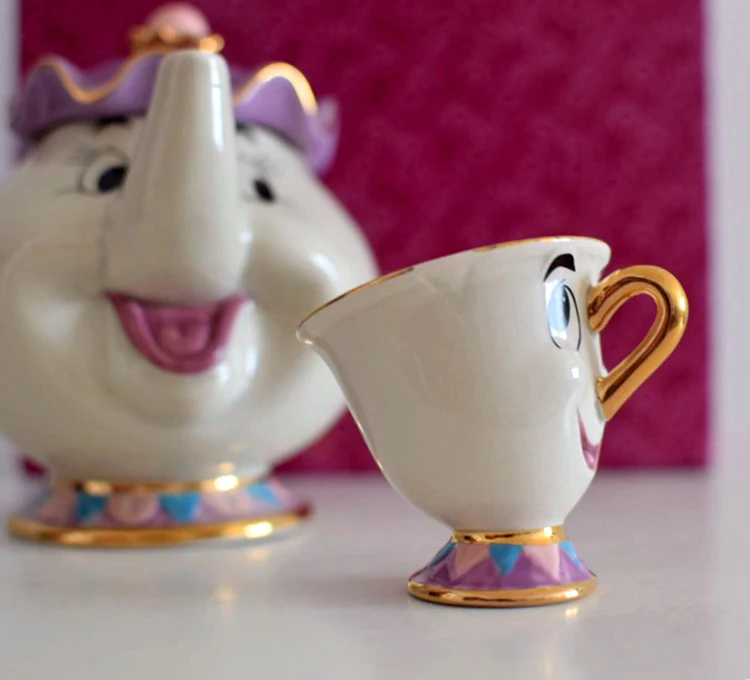 Красота и чудовище Mrs Potts чип кофе чайный сервиз горшок, кружка, чашка фарфоровый чайник 18K позолоченный керамический Рождественский подарок