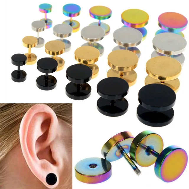 1pair fashion men women ear plugs fake tunnel stud earrings 316L
