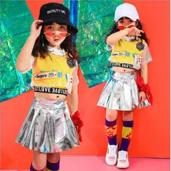 Дети Одежда в стиле хип-хоп футболка для девочек Щепка юбка Джаз танцевальная одежда костюмы костюм Бальные Одежда для танцев наряды