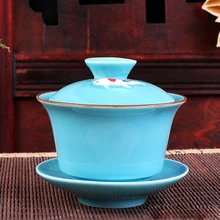 Китай Longquan цвет керамический гайвань чайный сервиз, мерная Золотая рыбка узор чайная чашка, фарфоровый чайник чайный набор для путешествий