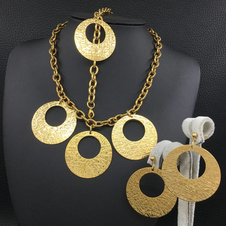

Newest Fashion Jewelry Stainless Steel Chain Necklace & Bracelet Earrings Set For Woman SCAZAGCA