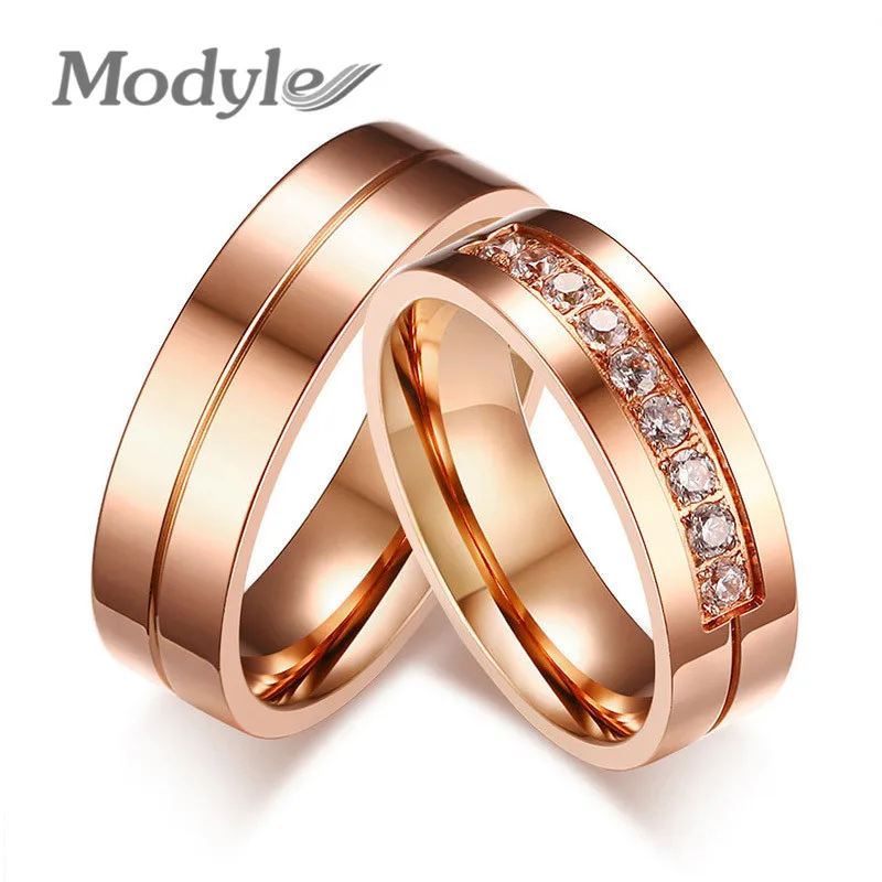 

Modyle New Trendy Wedding Bands Jewelry for Women Men Love Rose Gold-color Stainless Steel CZ Promise Ring