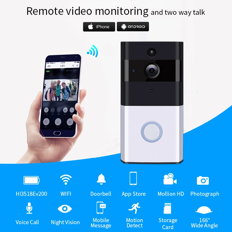 Meisort Беспроводной дверной звонок WIFI ip камера для внутренней сети Wi Fi Дверной с