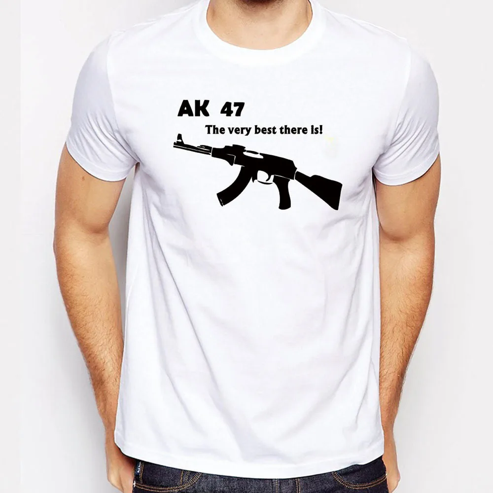 Men plus Size Short Sleeve O Neck Man T Shirt AK 47 Funny Gun T Shirts