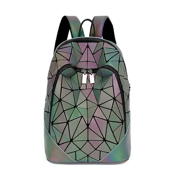 

Women Backpack Zipper Geometric Sequin Bag Female Luminous School Backpack for Teenage Girl Bagpack Holographic Ladies Graceful