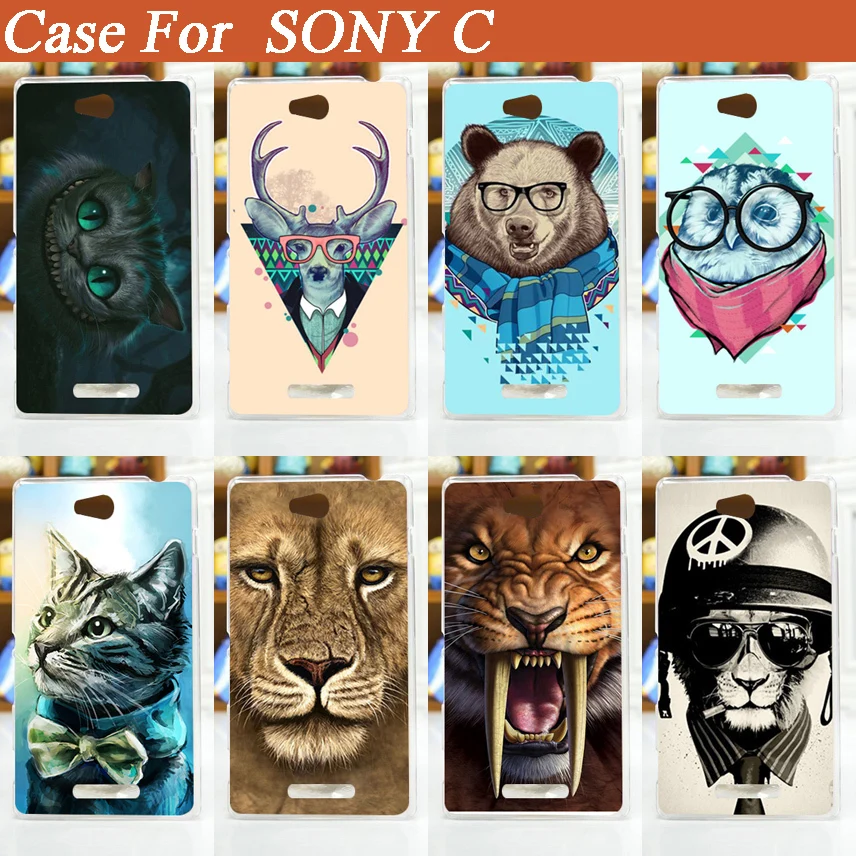 Новое Прибытие Мода печать Чехол Для SONY Sony Xperia C S39h C2305 C2304 тигр лев медвежья собака
