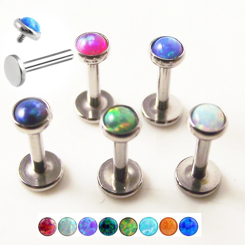1 Piece 16g 316l Surgical Steel Colorful Opal Internally Thread Labret