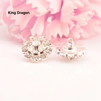 

King Dragon New Arrival Clear Rhinestone Buttons 13MM 100PCS/Lot Silver Color Loop Back KD512