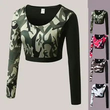 Женский топ для йоги камуфляжная рубашка с длинными рукавами спортивный топ Фитнес Одежда тренировка Бодибилдинг Спортивная одежда для бега женская футболка