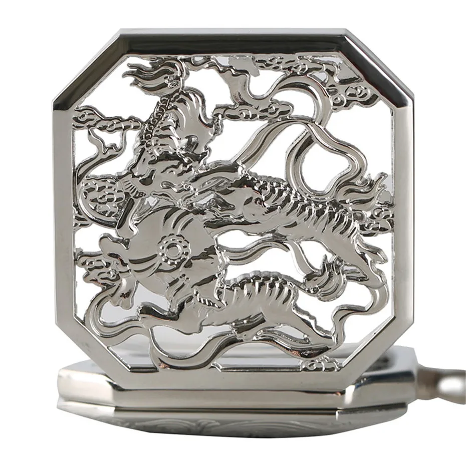 Cool Three Tiger Silver Pendant Pocket Watch Mechanical Watches Analog Retro Roman Number Irregular Hollow Mens Reloj (6)