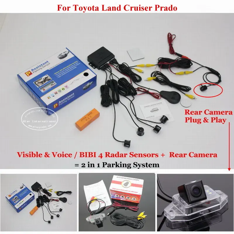 

For Toyota Land Cruiser Prado - Car Parking Sensors + Rear View Camera = 2 in 1 Visual / BIBI Alarm Parking System