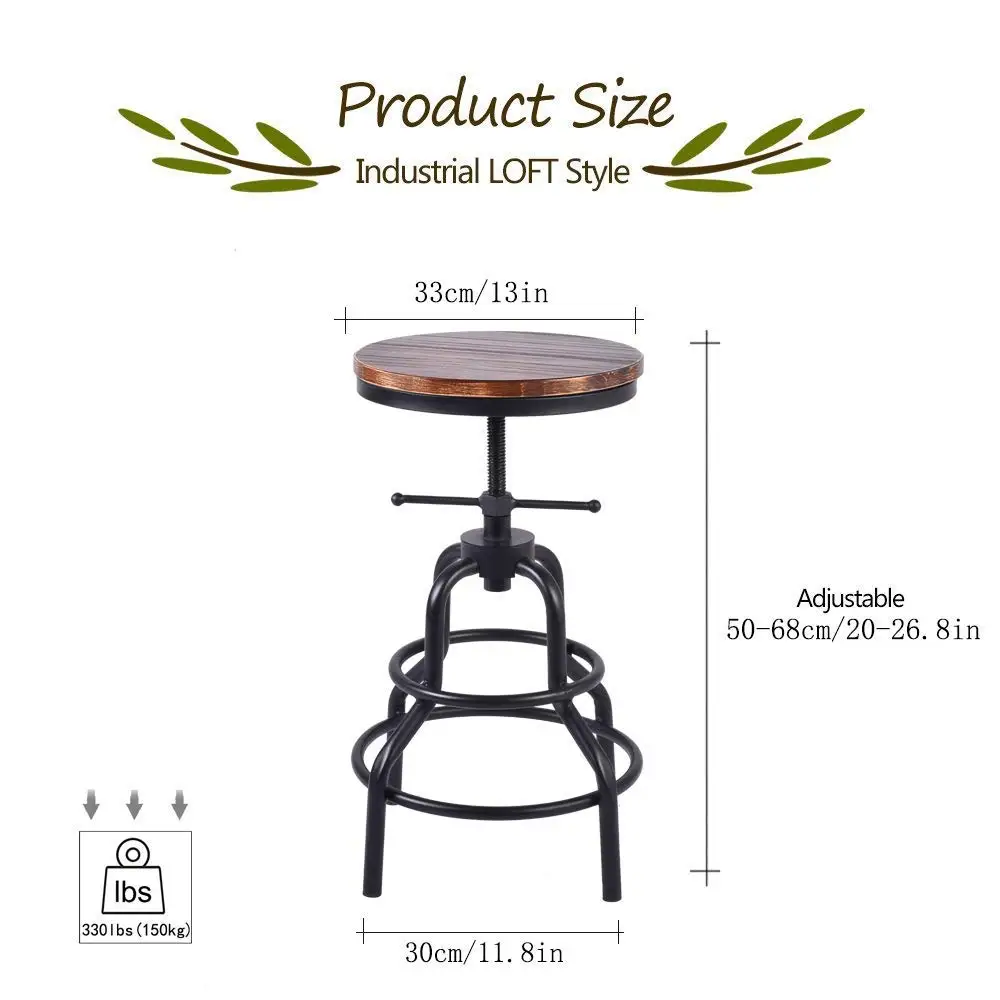 Topower промышленный Ретро Pinewood металлический барный стул регулируемая высота поворотный паб кухня круглый Pinewood поворотный барный стул