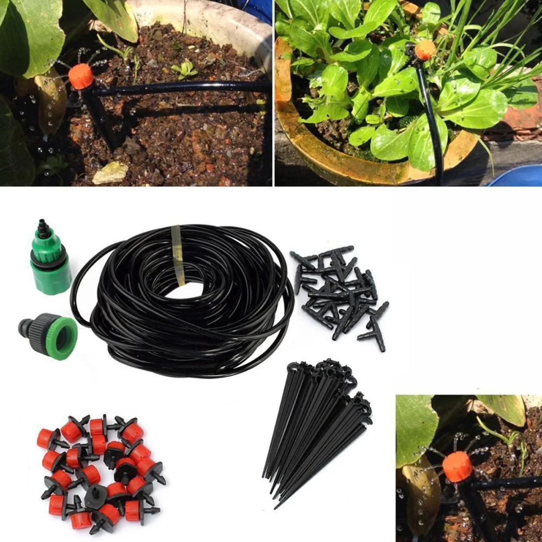 25M Garden DIY Automatic Watering Micro Drip Irrigation System Garden Self Watering Kits with Adjustable Dripper Spray Cooling