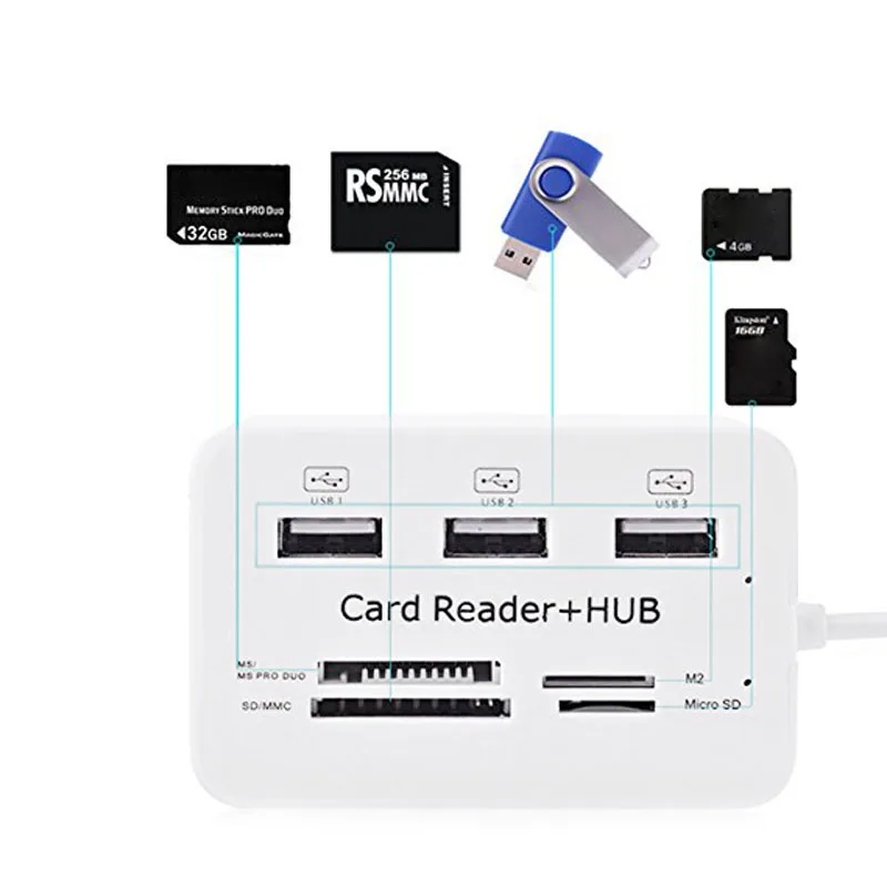 

All In One USB 2.0 Hub 3 Ports With USB Card Reader Hub 2.0 480Mbps Combo For MS/M2/SD/MMC/TF For PC Laptop EM88