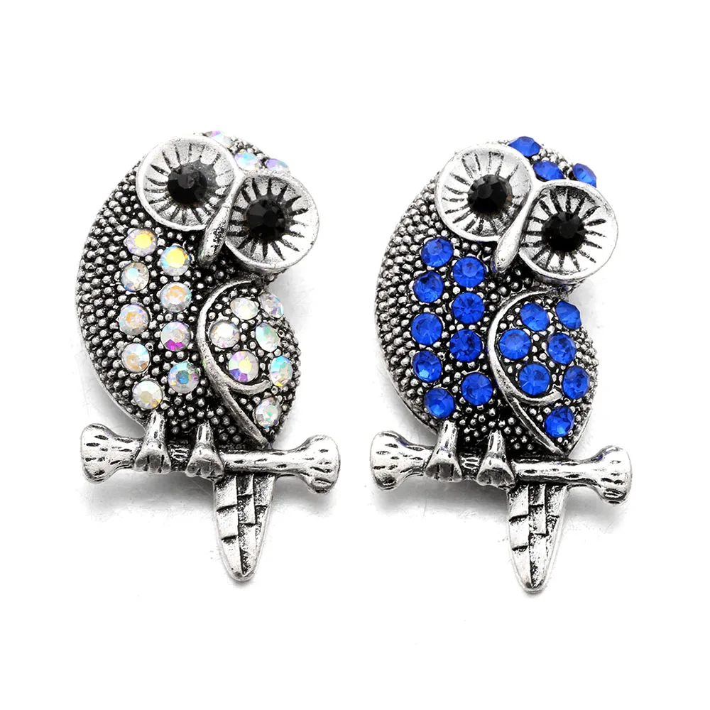 

10Pcs/lot 18mm Owl Rhinestone Snap Button Bracelet Fashion DIY Jewelry For Charm Watches Women