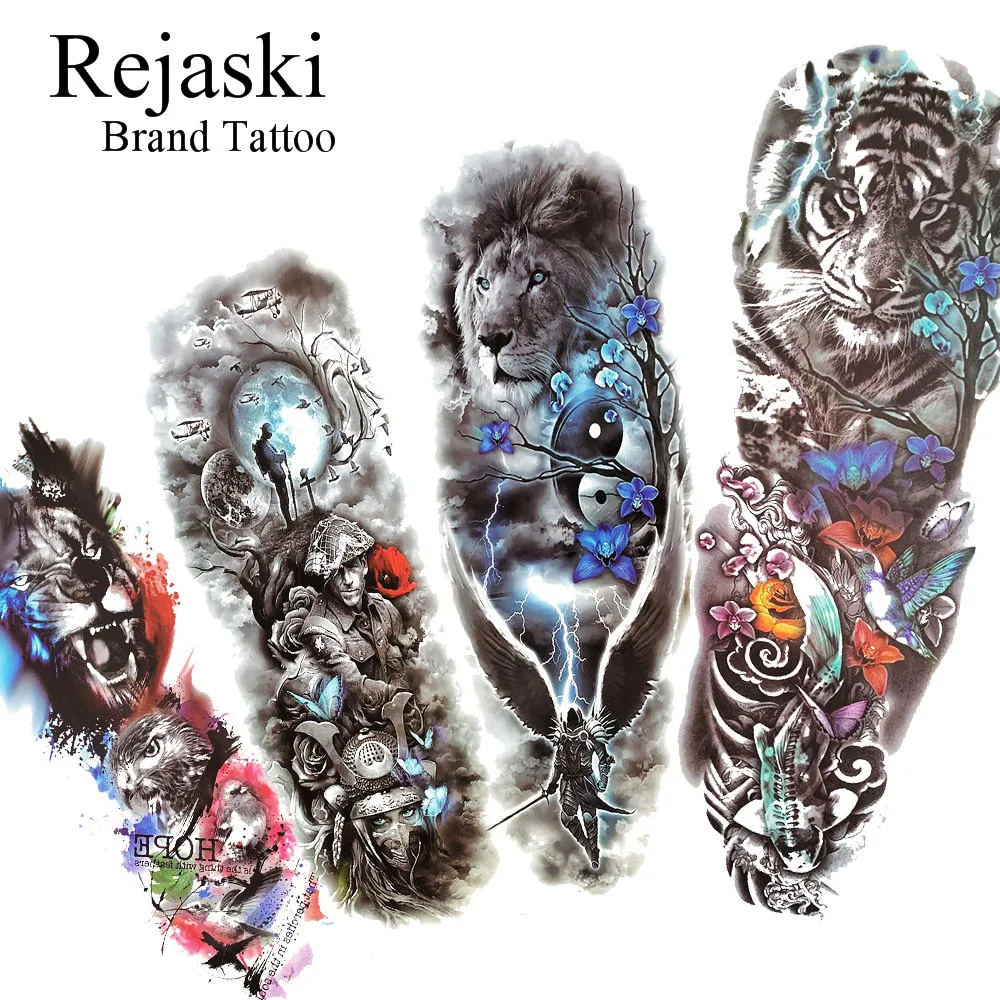 

Rejaski 3D Full Arm Forest Mountain Tiger Temporary Tattoo Stickers For Men Women Warrior Ares Mars Fake Tattoo Sleeve Paper DIY