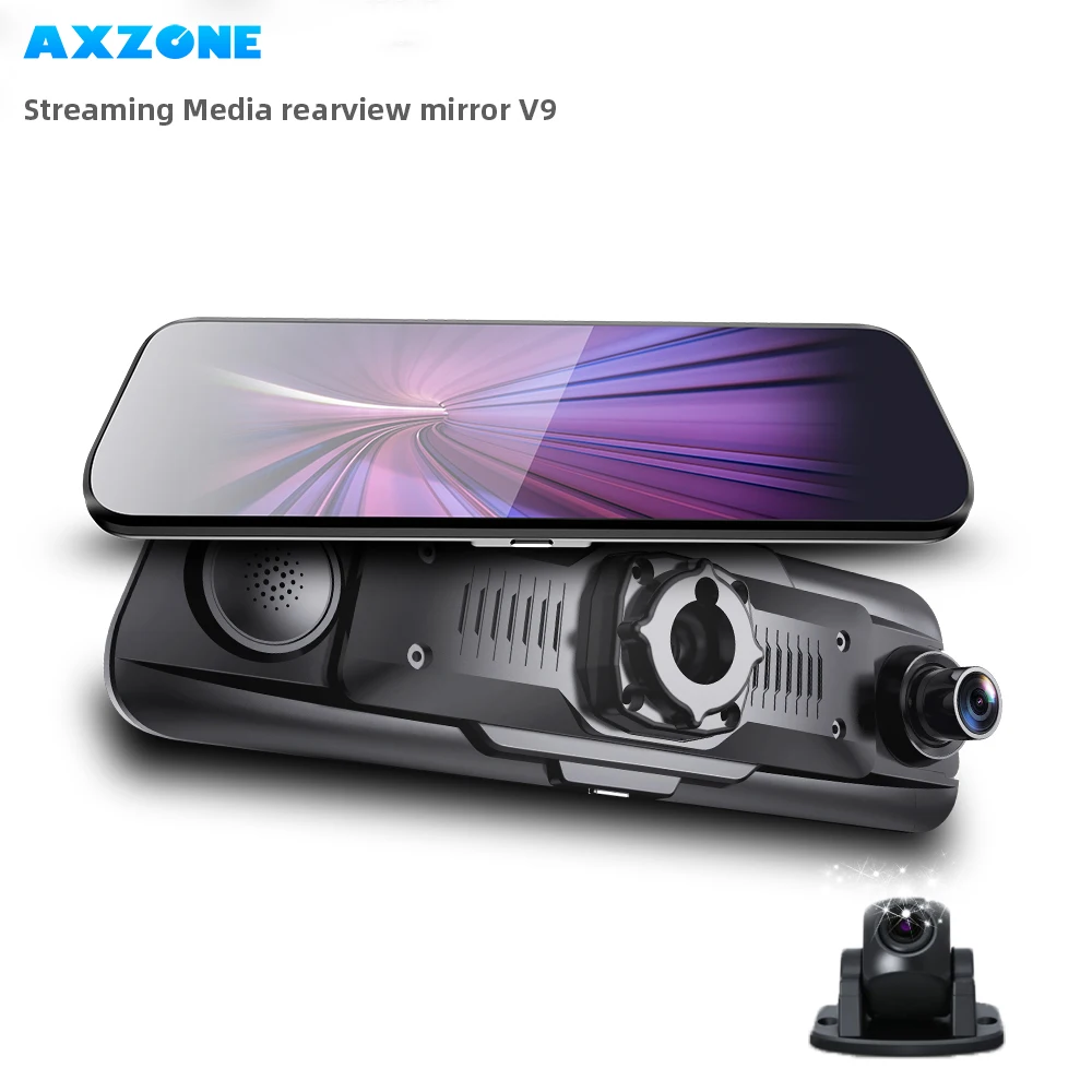 

AXZONE V9 Stream Rear View Mirror GPS 10" Rear view cam Dash Cam Registrar Video Recorder Dual Car cam 1080P Super Night Vision