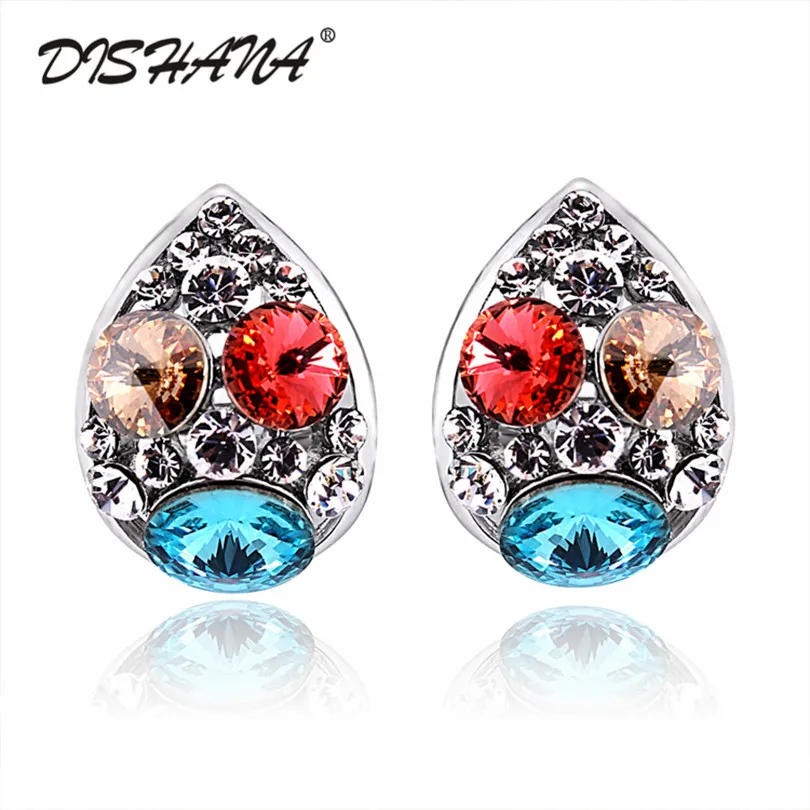 

Luxury Mix Colors Oval Crystal Clip Earrings for Women Wedding Jewelry Dress Dccessory Bijou Earring Brincos(E0174)