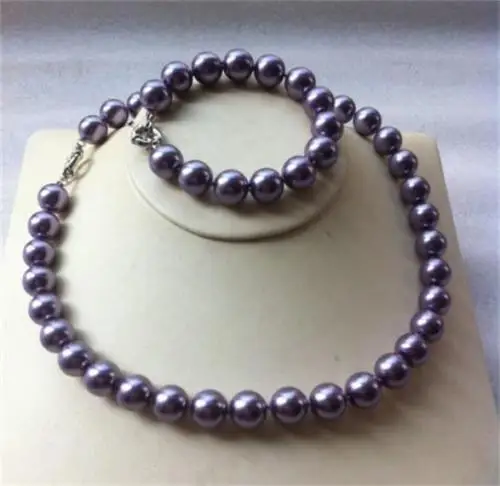 

FREE SHIPPING HOT sell new Style >>>> new 12MM purple gray shell Pearl round beads necklace bracelet 18'' 7.5'' A B-30
