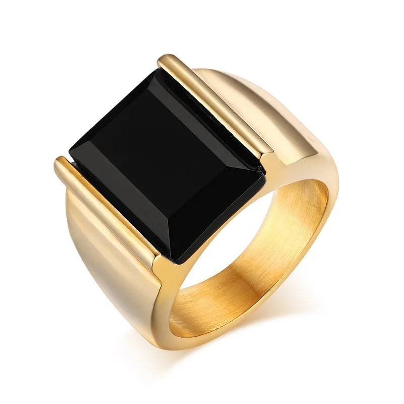 

Gold Silver Color Men's Ring Black Large Stone 316L Stainless Steel Jewelry For Men Charm Wedding Ring