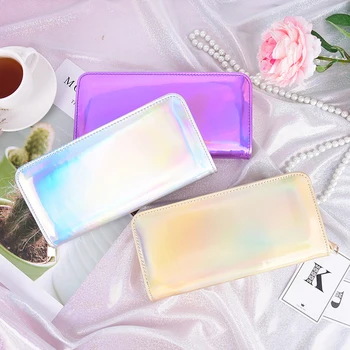 

Fashion Card Holders Female Laser Wallet Long Holographic Zipper Ladies Purse