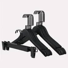 High Quality Black Wood Clothes Hanger for Suit Coat Shirt, Black Wooden Pants Skirt Hanger with Clips (12 Pcs/ Lot )