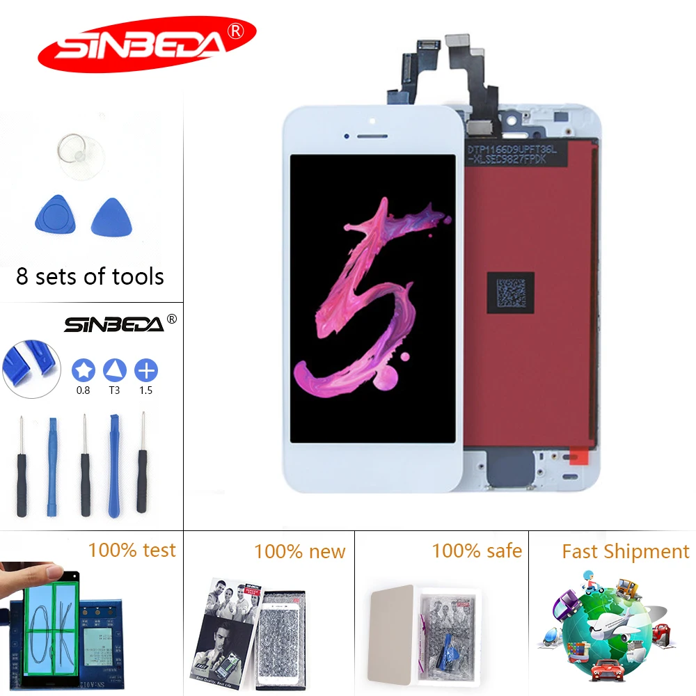 

Sinbeda Screen For iPhone 5 C 5S LCD Display Touch Screen Pantalla Digitizer Assembly Replacement for iPhone 5S Screen 5 5C LCD
