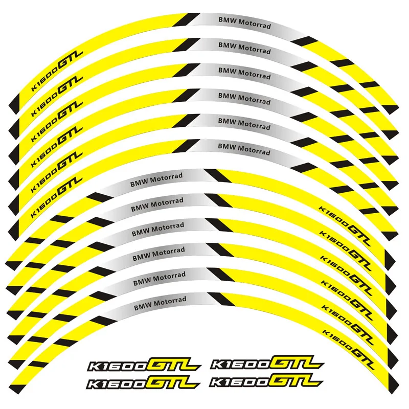 Высокое качество нового 12 шт. толстый край внешний обод Стикеры колеса нашивки наклейки для BMW K1600GTL - Цвет: A Yellow