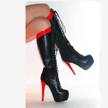 SHOFOO shoes. новые модные, черная кожа, 14,5 см сапоги на высоком каблуке, сапоги. Размер: 34-45