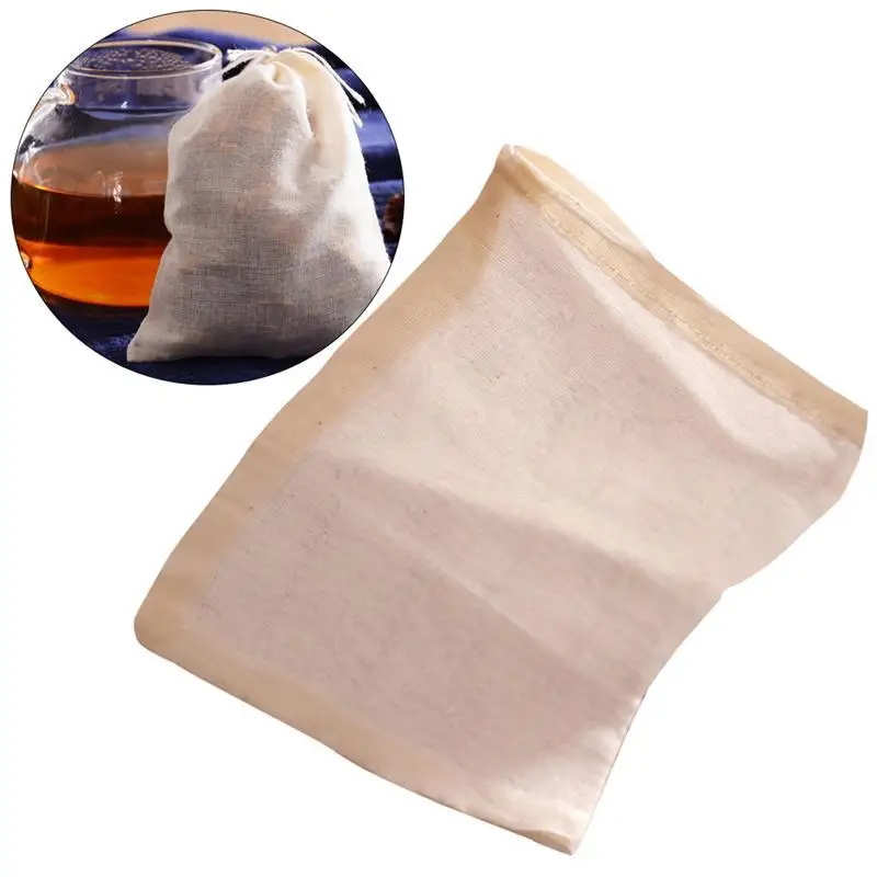 ROSENICE 1pc Cotton Tea Bag Reuseable Drawstring Bags Strainer Filter