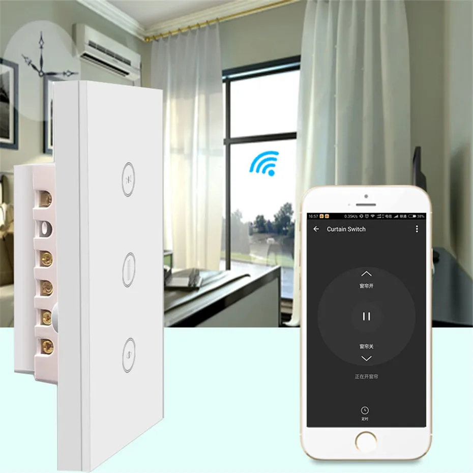 Tuya App Automatic Curtain Track,Touch/wifi Control,DT52S 75W Motor+2M or Less Track+US wifi Curtain Switch,Google Home/Alexa