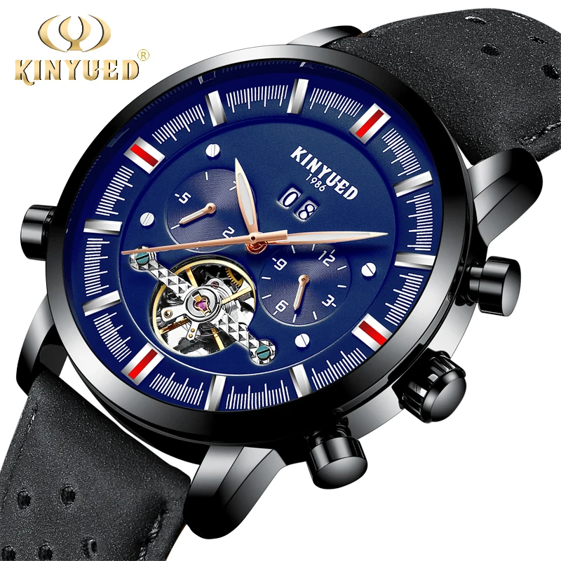 

KINYUED Perpetual Calendar Skeleton Watch Men Luminous Top Brand Automatic Mechanical Mens Watches Relogio Masculino 2019