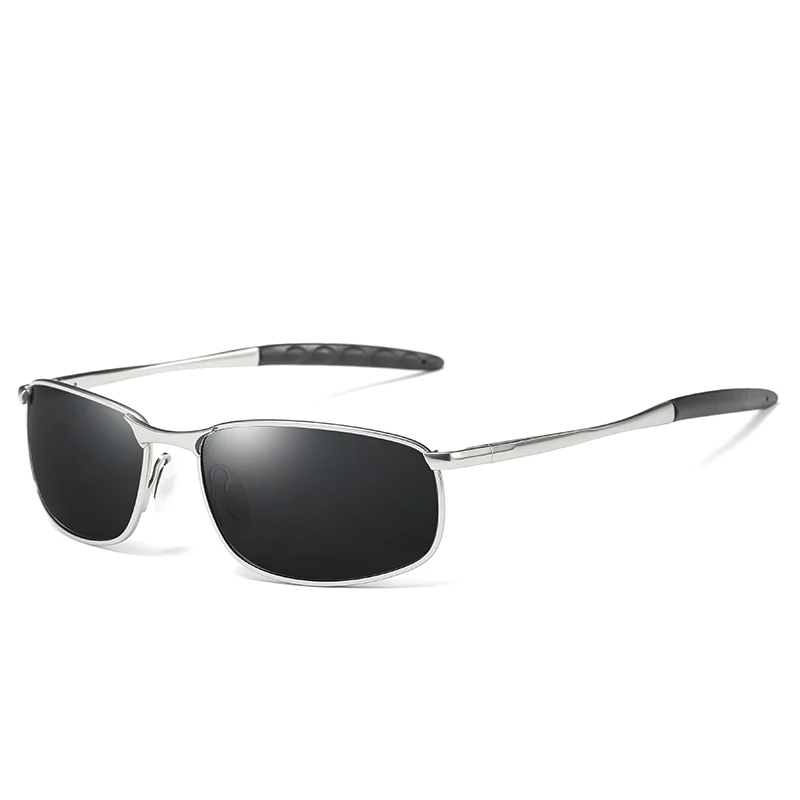 Мужские поляризованные солнцезащитные очки бренда класса «Люкс» дизайнерские очки для вождения солнцезащитные очки для мужчин серьги из сплава Gafas UV400 - Цвет линз: silver