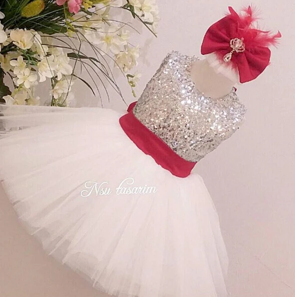 red and silver flower girl dresses