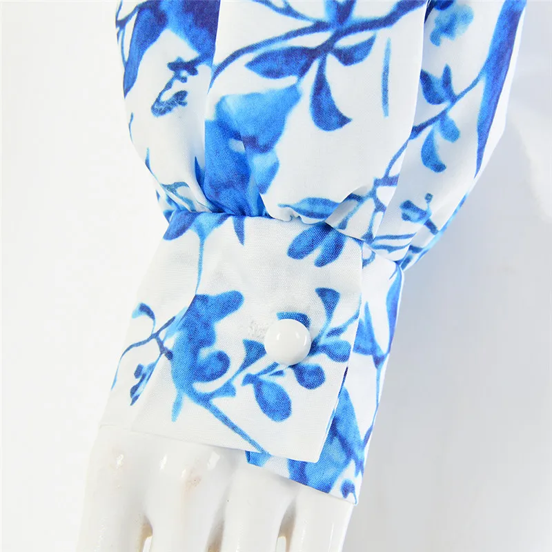 Articat Цветочные открытая спина Сексуальная укороченная блузка для женщин водолазка фонарь рукав спинки короткие летние блузки на шнуровке женские блузы