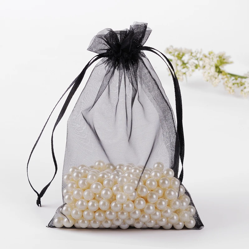 17x23cm Black Drawable Organza Jewelry Bags Decoration Gift Bags