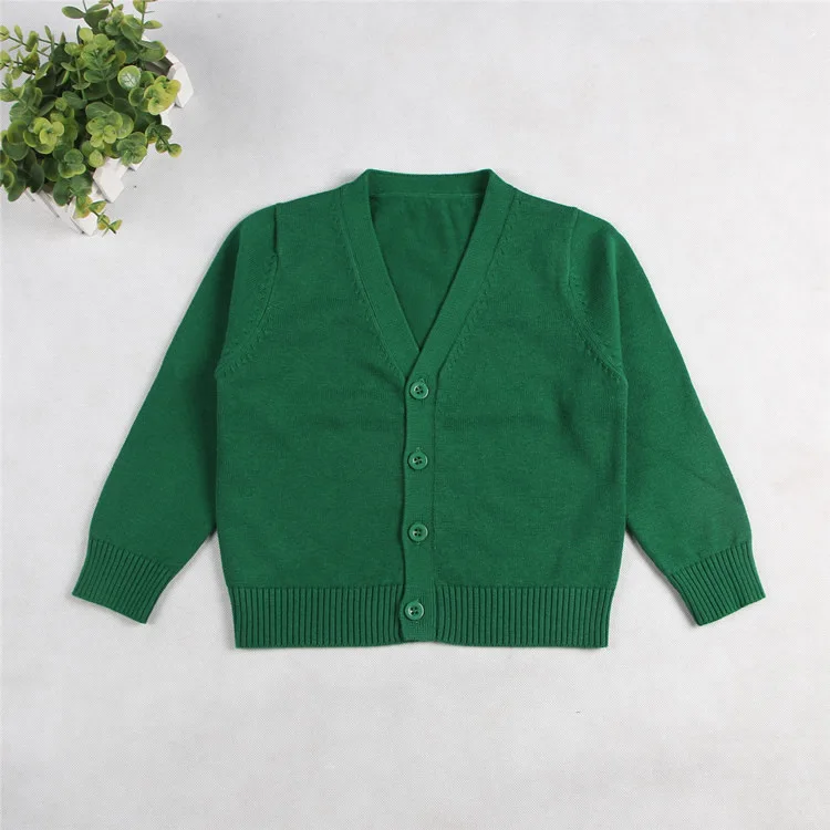 Вязаный кардиган для мальчиков и девочек, осенне-весенний хлопковый свитер, верхняя одежда для маленьких детей, детские свитера, однотонная одежда для детей 1-7 лет - Цвет: Green