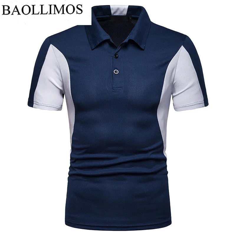 PoloShirt мужская хлопковая Лоскутная дышащая рубашка с коротким рукавом для мужчин Летняя Повседневная тонкая мужская рубашка - Цвет: Тёмно-синий