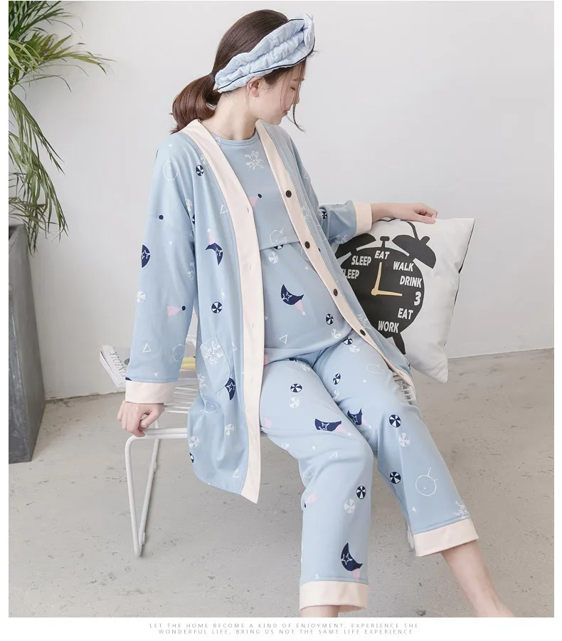 Pregnancy Sleepwear Breast Feeding Clothes Nursing Pajamas Pregnant Pyjama Breastfeeding Pregnancy Nightgrown Three-piece A031