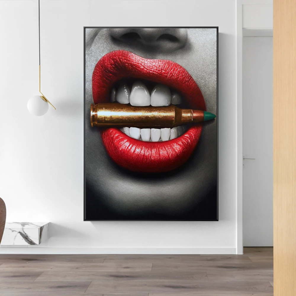 Waliicorners Bleeding Sexy Lips Wall Posters And Prints Bullets And Money Canvas Art Paintings On The Wall Decor Canvas Art Prints Cuadros 11 PC 7917----