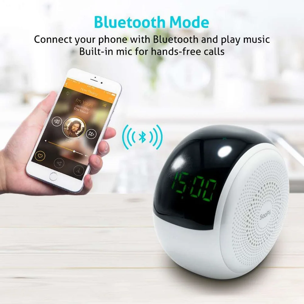 Soopii Conch беспроводной Bluetooth динамик с двойной будильник/FM радио чувствительный сенсорный контроль с большой регулируемой яркостью светодиодный дисплей