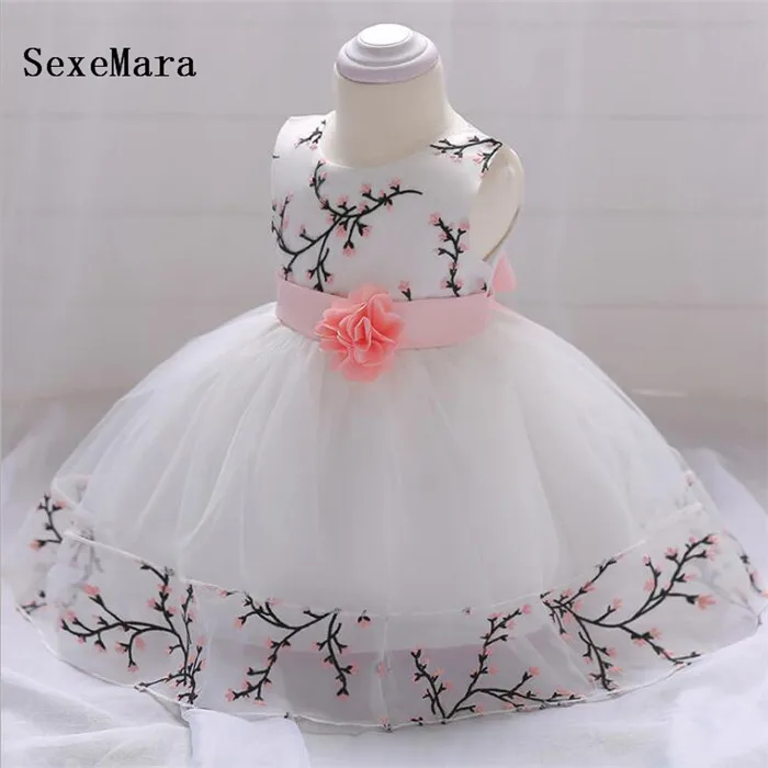 

Baby Girl 1 year Birthday Dress White Tulle Embroidery Party Dress Princess baby girl dresses Christening Baptism Dress