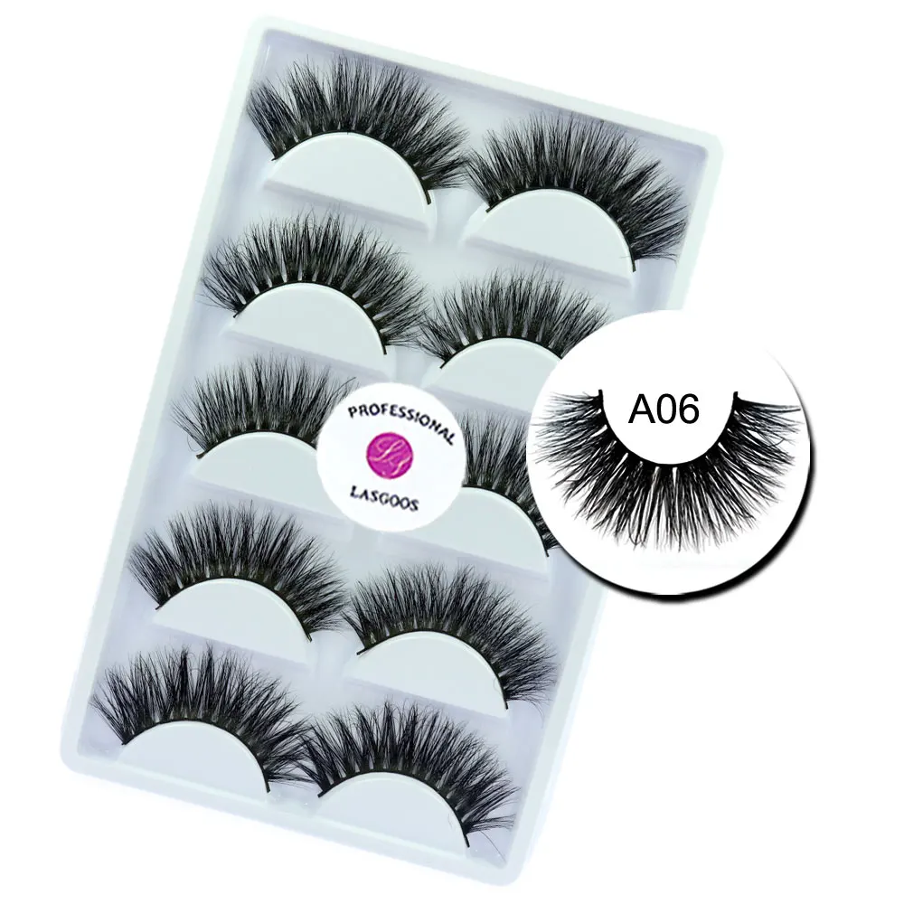

LASGOOS 5 Pairs/Lot 100% Real Mink Siberian Messy Cross Long 3D Daily False Eyelashes Fake Stripe Eye Lashes Eye Makeup A06