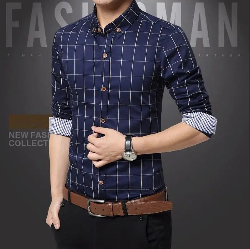 

New Autumn Fashion Brand Men Clothes Slim Fit Men Long Sleeve Shirt Men Plaid Cotton Casual Men Shirt Social Plus Size M-5XL