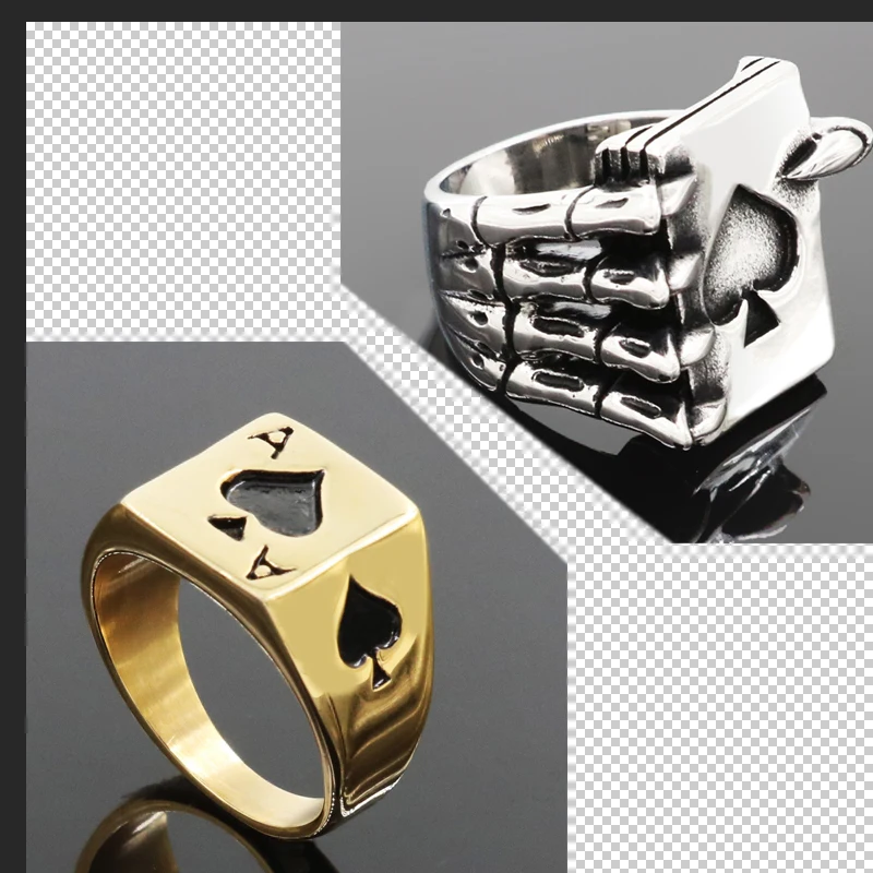 

Wholesale Stainless steel Men's Jewelry Chunky Black Enamel Spades Lucky Poker Ring Men Women Gold Silver Gambler God A Rings
