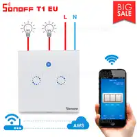Itead Sonoff T1 EU 2 Gang 1 Manier Wifi Muur Schakelaar Draadloze Afstandsbediening Licht Relais App Touch Control Wifi Smart switch Werken met Alexa