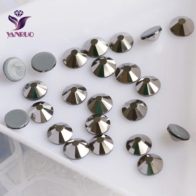 Best Product YANRUO Jet Hematite Strass Hot Fix Crystal Stones Flat Back Glass Beads Stones for Dress Designs Iron on Clothes Appliques DIY Best Product YANRUO Jet Hematite Strass Hot Fix Crystal Stones Flat Back Glass Beads Stones for Dress Designs Iron on Clothes Appliques DIY