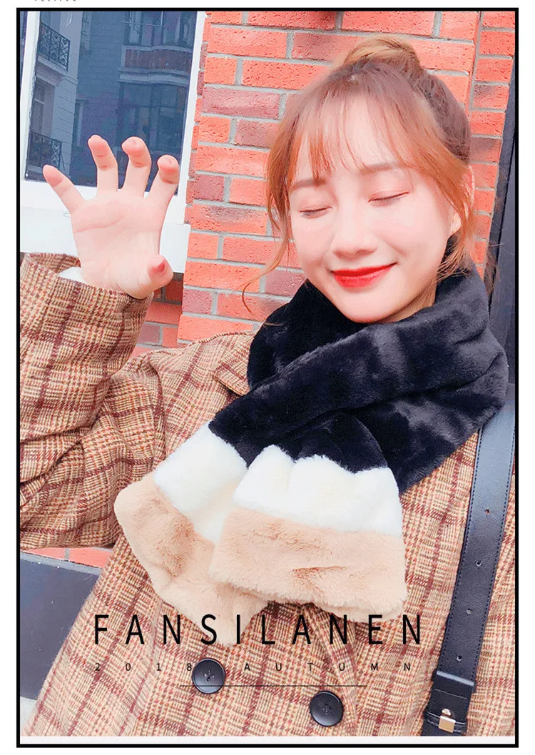  New Plush Scarf Bib Women Korean Version Of Autumn And Winter Imitation Rabbit Fur Collar Female Thick Warm Collar Scarf SN45 (2)